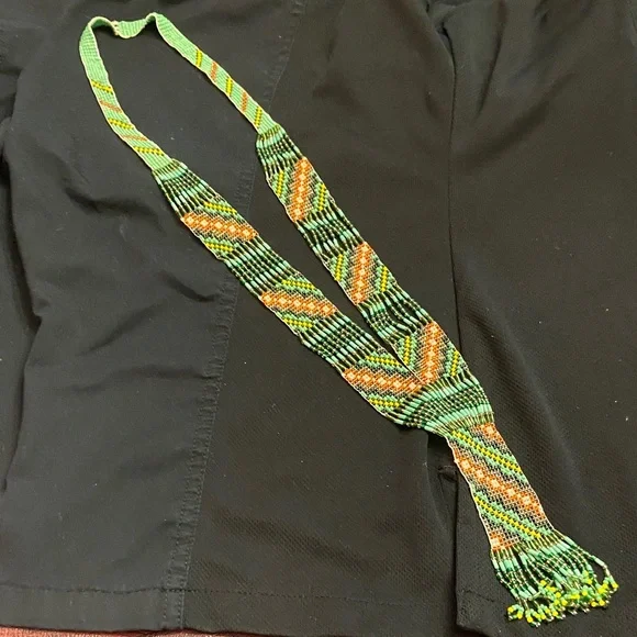 Handcrafted Beaded Ukrainian Necklace - Green and Orange - Picture 1 of 5